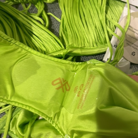 PQ Swim SET Mila Macramé Triangle Bikini Top and Full Bottoms Color Lime Size L - Picture 12 of 15